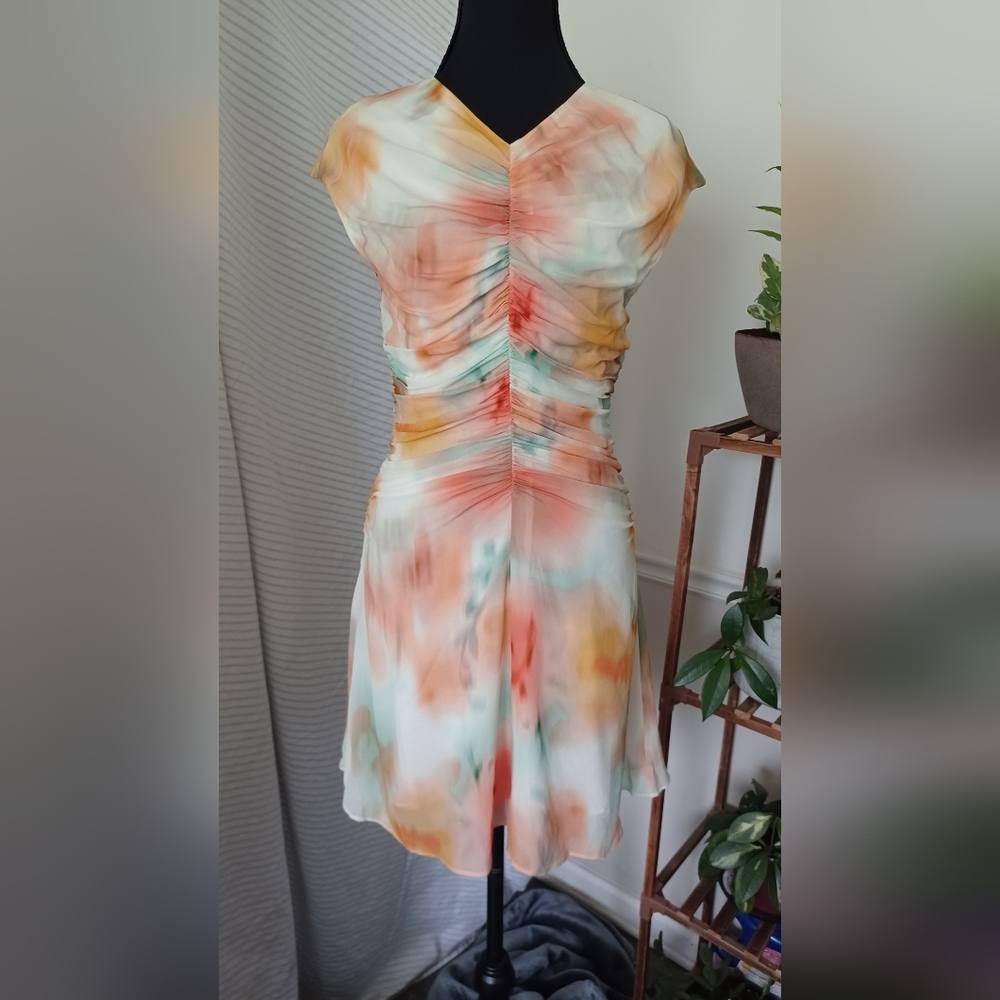 NWT Banana Republic Chiffon Ruched-Front Mini Dress Size 2 In Floral